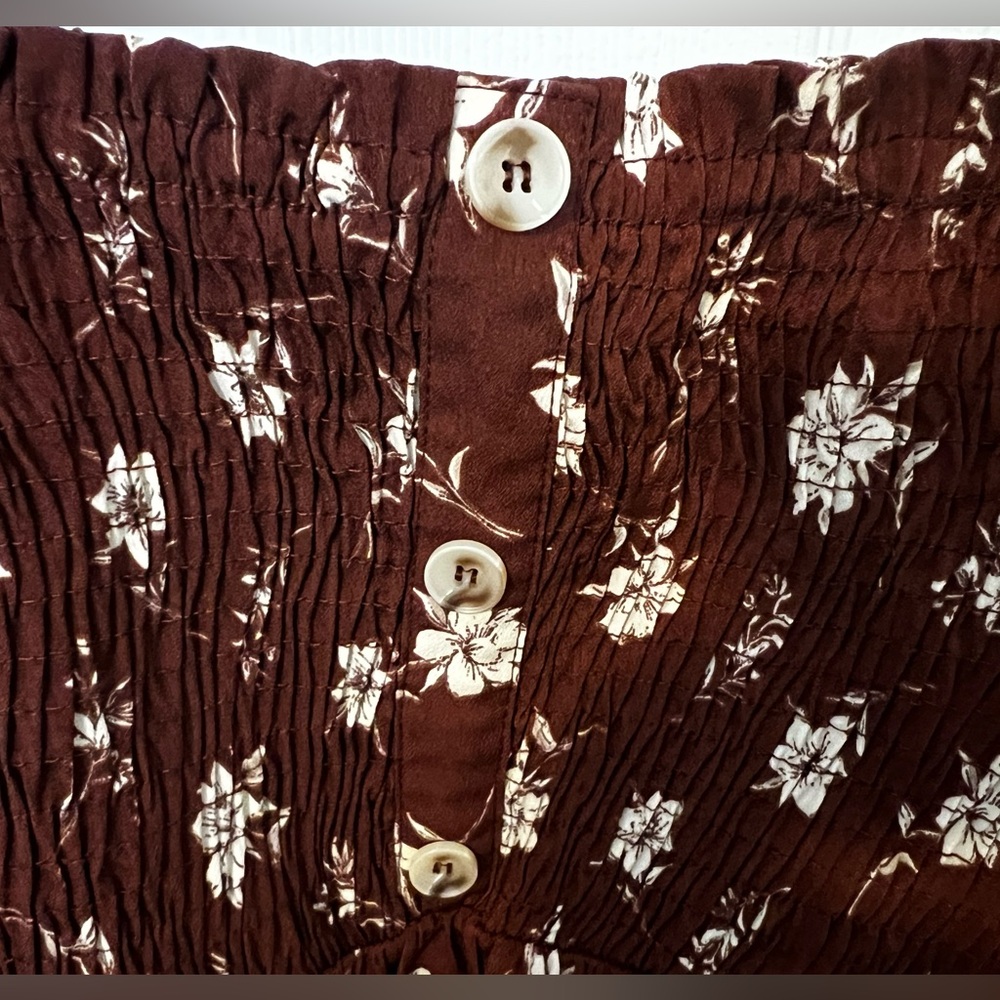 Paper Crane brown floral smocked boho crop top elastic straps festival large - Picture 4 of 8
